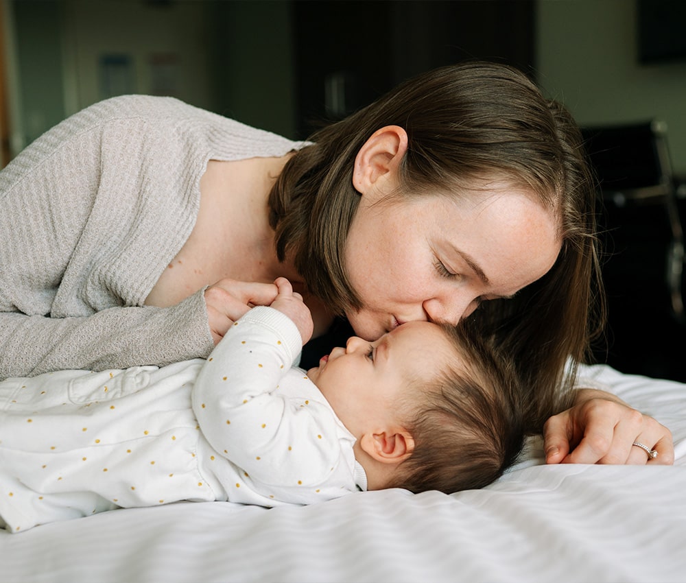 Mother and child embrace