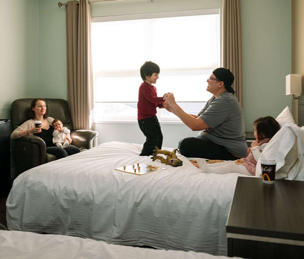 Family spend time together in a room