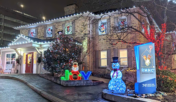 Holiday decorations illuminate the RMH SOW facilities